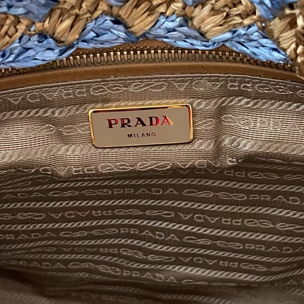 Prada Cielo Raffia Crochet Shopping Vacation Blue Tote Bag Rafia Resort - Picture 7 of 7